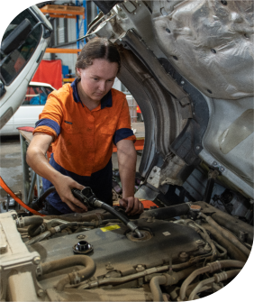 Mechanic working on engine
